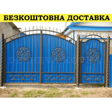 Ворота кованые из профнастилом и калиткой Код: А-01244