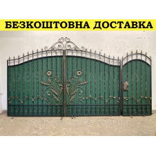 Ворота кованые из профнастилом и калиткой Код: А-01247