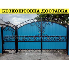 Ворота кованые из профнастилом и калиткой Код: А-01252