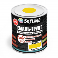 Емаль-грунт акрил-поліуретанова шовковисто-матова Skyline RAL 1021 3в1 Жовтий 0,9 кг Павлоград