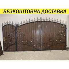 Кованые распашные ворота из профнастила Київ