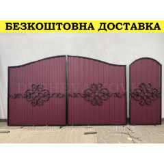 Ковані ворота з елементами кування та профнастилом з хвірткою Нововолинськ