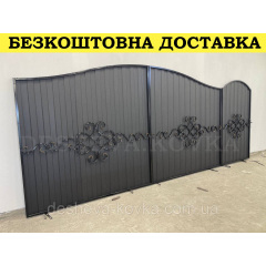 Ковані ворота з елементами кування та профнастилом з хвірткою Нововолинськ