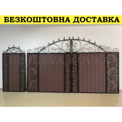 Ворота с коричневым матовым профнастилом и ковкой в ​​НАЛИЧИИ Бровары