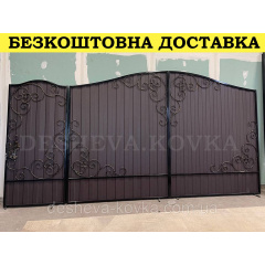 Кованые распашные ворота из профнастила из коваными элементами Обухів