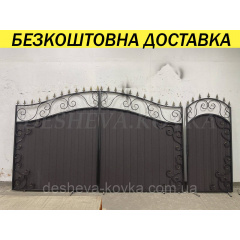 Ворота кованые из профнастилом и калиткой Код: А-01250 Киев