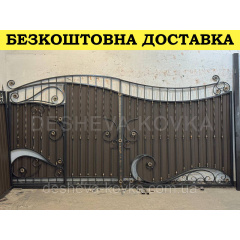 Кованые ворота из встроенной калиткой и профнастилом Біла Церква