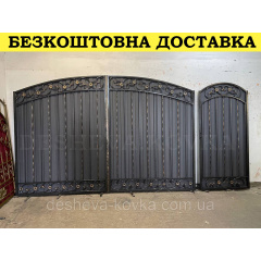 Ворота кованые из профнастилом и калиткой Код: А-01223 Полтава