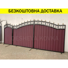 Ворота кованые из профнастилом и калиткой Код: А-01229 Полтава