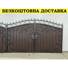 Ворота кованые из профнастилом и калиткой Код: А-01236 Полтава