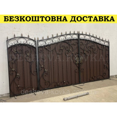 Ворота кованые из профнастилом и калиткой Код: А-01236 Полтава