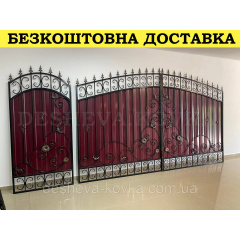 Ворота с вишневым глянцевым профнастилом и ковкой в ​​НАЛИЧИИ Ізмаїл