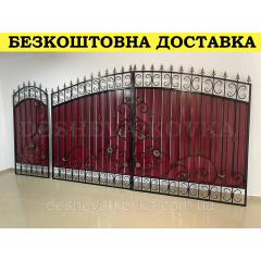 Ворота с вишневым глянцевым профнастилом и ковкой в ​​НАЛИЧИИ Ізмаїл