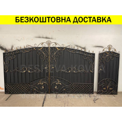 Ворота кованые из профнастилом и калиткой Код: А-01230 Полтава