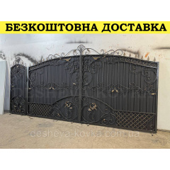 Ворота кованые из профнастилом и калиткой Код: А-01230 Полтава