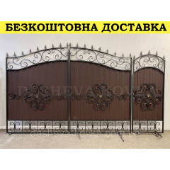 Ворота кованые из профнастилом и калиткой Код: А-01248 Львів