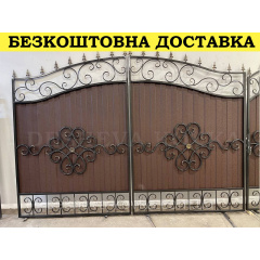 Ворота кованые из профнастилом и калиткой Код: А-01248 Львів