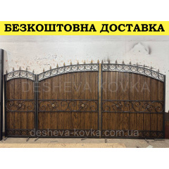 Кованые ворота из профнастила из ковкой Бородянка