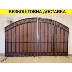 Ворота кованые из профнастилом и калиткой Код: А-01227 Полтава