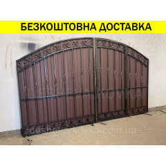 Ворота кованые из профнастилом и калиткой Код: А-01227 Полтава