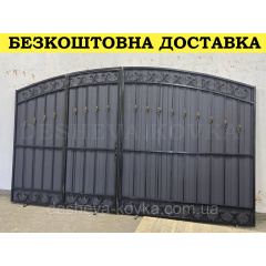 Ворота кованые из профнастилом и калиткой Код: А-01227 Полтава