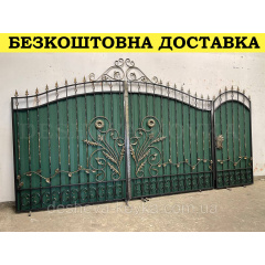 Ворота кованые из профнастилом и калиткой Код: А-01247 Луцьк