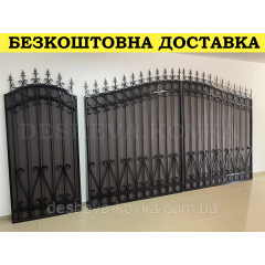 Ворота с коричневым матовым профнастилом и ковкой в ​​НАЛИЧИИ Измаил