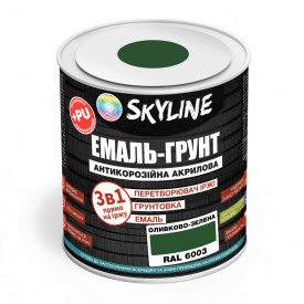 Емаль-грунт акрил-поліуретанова шовковисто-матова Skyline RAL 6003 3в1 Оливково-зелений 0,9 кг