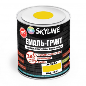 Емаль-грунт акрил-поліуретанова шовковисто-матова Skyline RAL 1021 3в1 Жовтий 0,9 кг