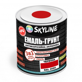 Эмаль-грунт акрил-полиуретановая шелковисто-матовая Skyline RAL 3020 3в1 Красный 0,9 кг