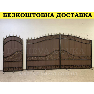 Кованые распашные ворота из калиткой