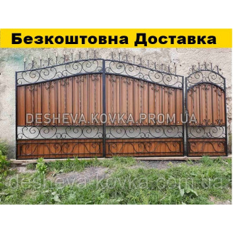 Кованые ворота из профнастилом