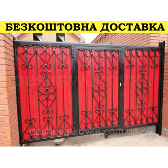 Кованые ворота из профнастилом и коваными элементами