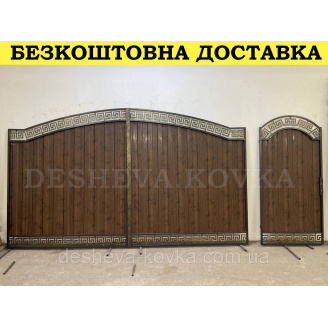 Ворота кованые из профнастилом и калиткой Код: А-01237