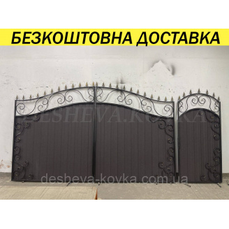 Ворота кованые из профнастилом и калиткой Код: А-01250
