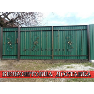 Кованые ворота из профнастилом