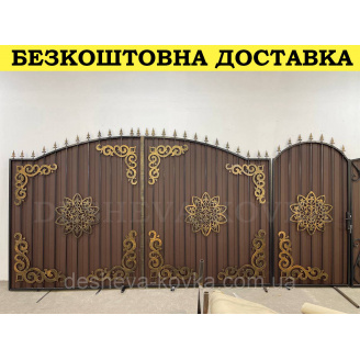 Ворота кованые из профнастилом и калиткой Код: А-01198