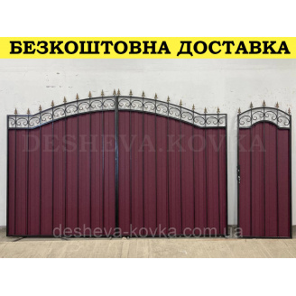 Кованые ворота из профнастилом