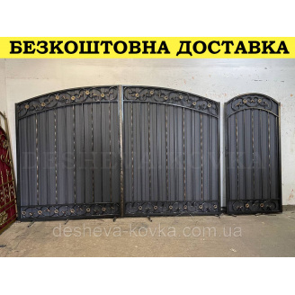 Ворота кованые из профнастилом и калиткой Код: А-01223