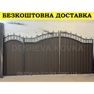 Ворота кованые из профнастилом и калиткой Код: А-01229