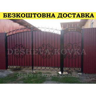 Кованые ворота из профнастилом и коваными элементами