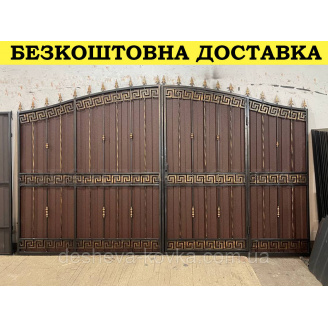 Кованые ворота из профнастилом