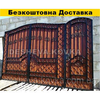 Распашные ворота из профнастила из калиткой