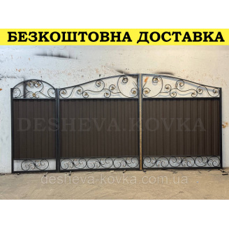Кованые ворота из профнастила и ковкой