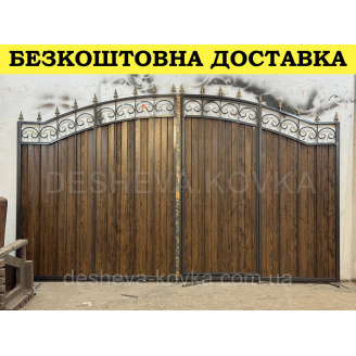 Кованые ворота из профнастилом