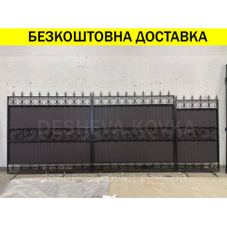 Кованые ворота из профнастила из калиткой