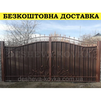 Ворота кованые из профнастилом и калиткой Код: А-01243