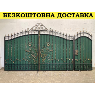 Ворота кованые из профнастилом и калиткой Код: А-01247