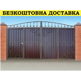 Кованые ворота из профнастилом и коваными элементами