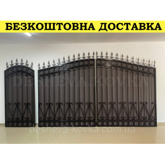 Ворота с коричневым матовым профнастилом и ковкой в ​​НАЛИЧИИ